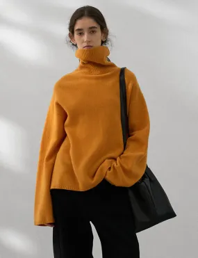 Soft Wool Oversized Turtleneck Sweater in Turmeric