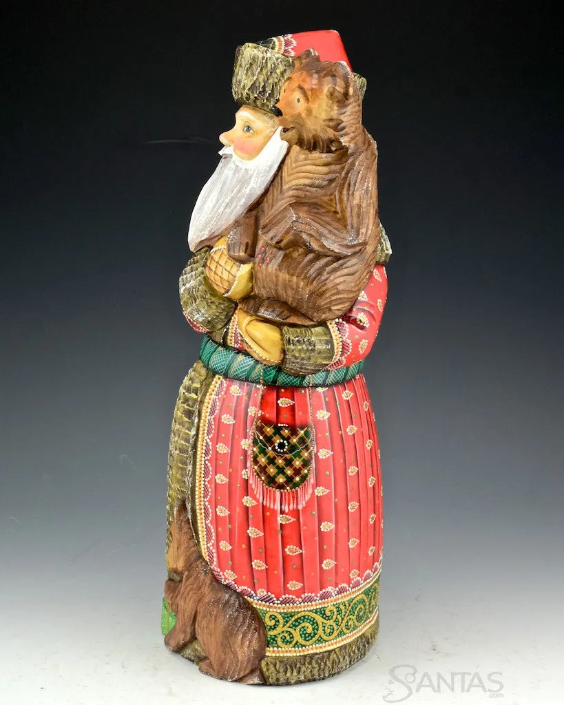 15 inch Large Red Russian Santa with Bears