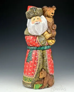 15 inch Large Red Russian Santa with Bears