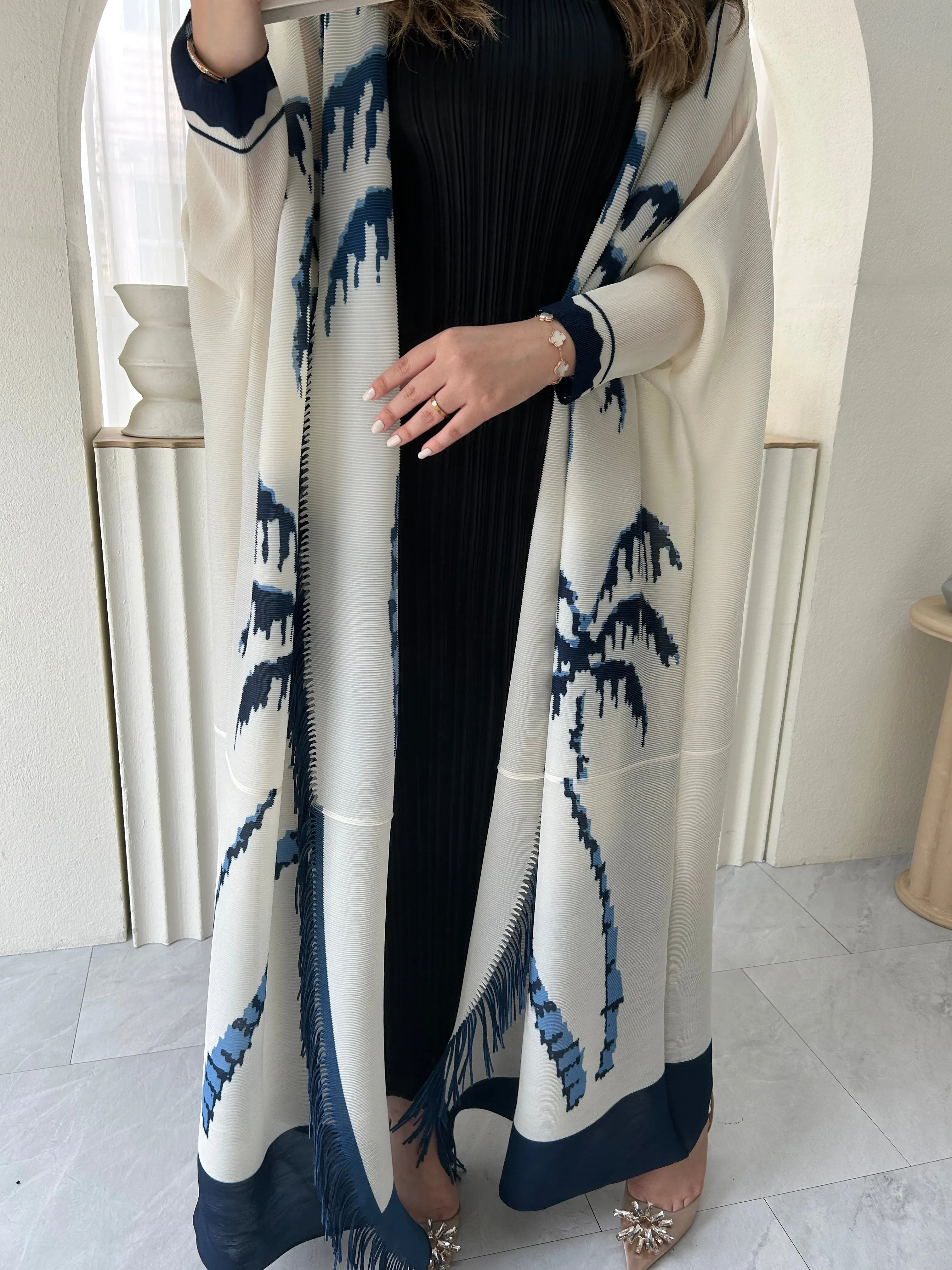 Abaya Batwing Printed With Fringed