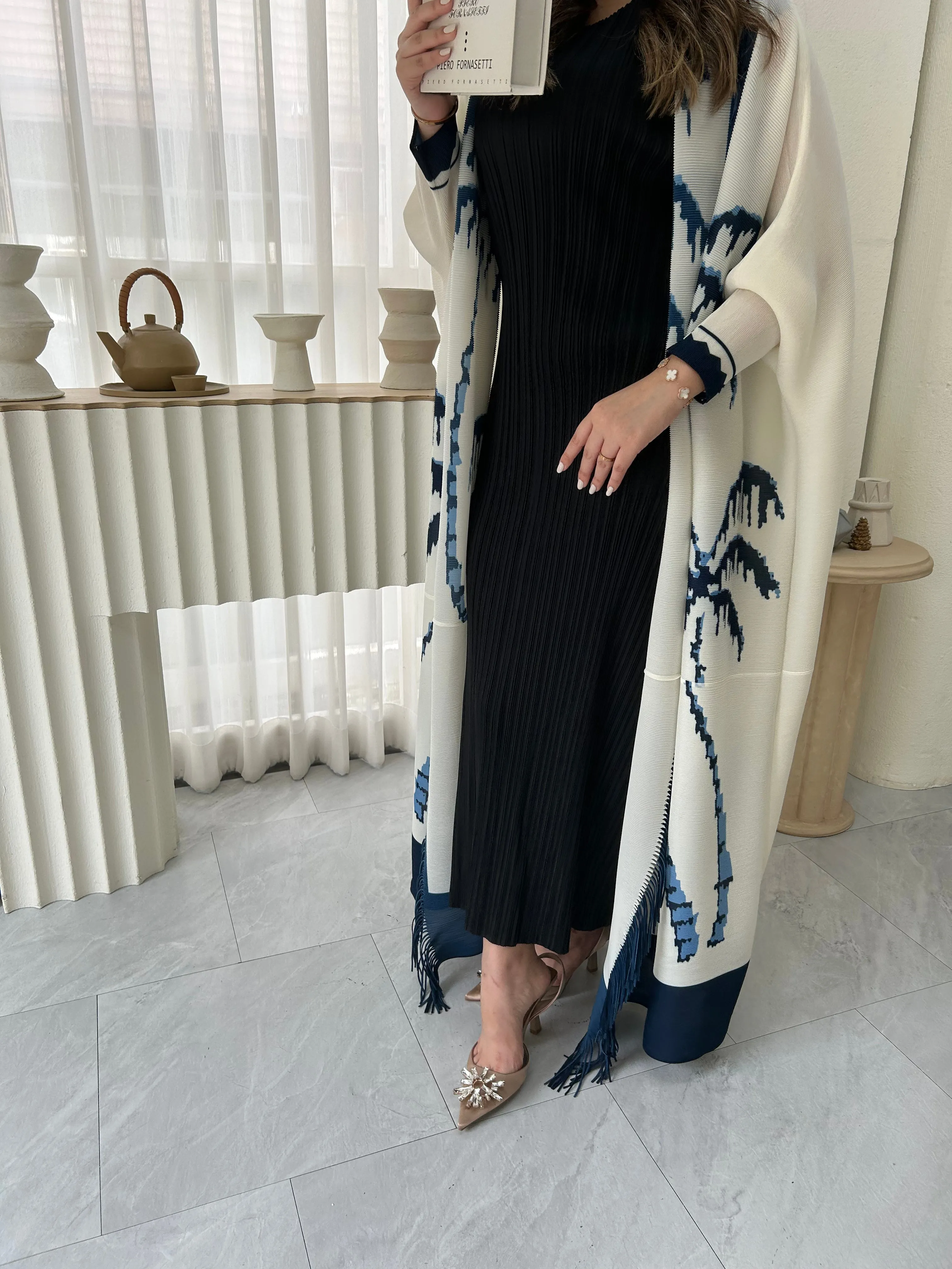 Abaya Batwing Printed With Fringed