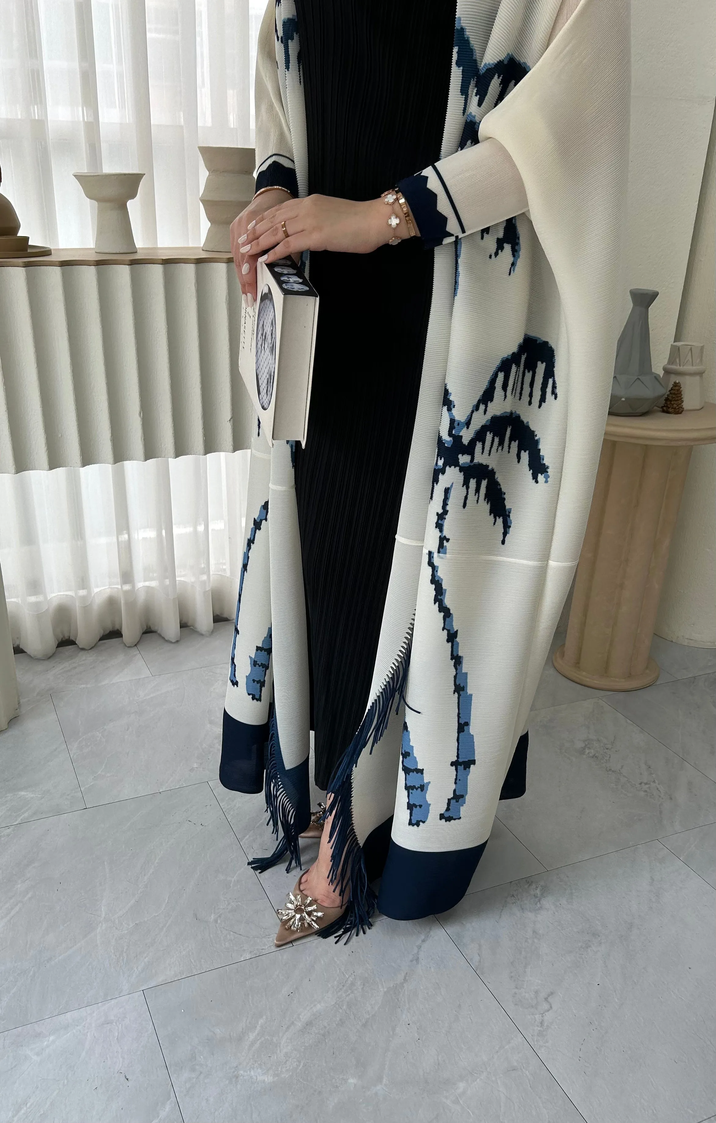 Abaya Batwing Printed With Fringed