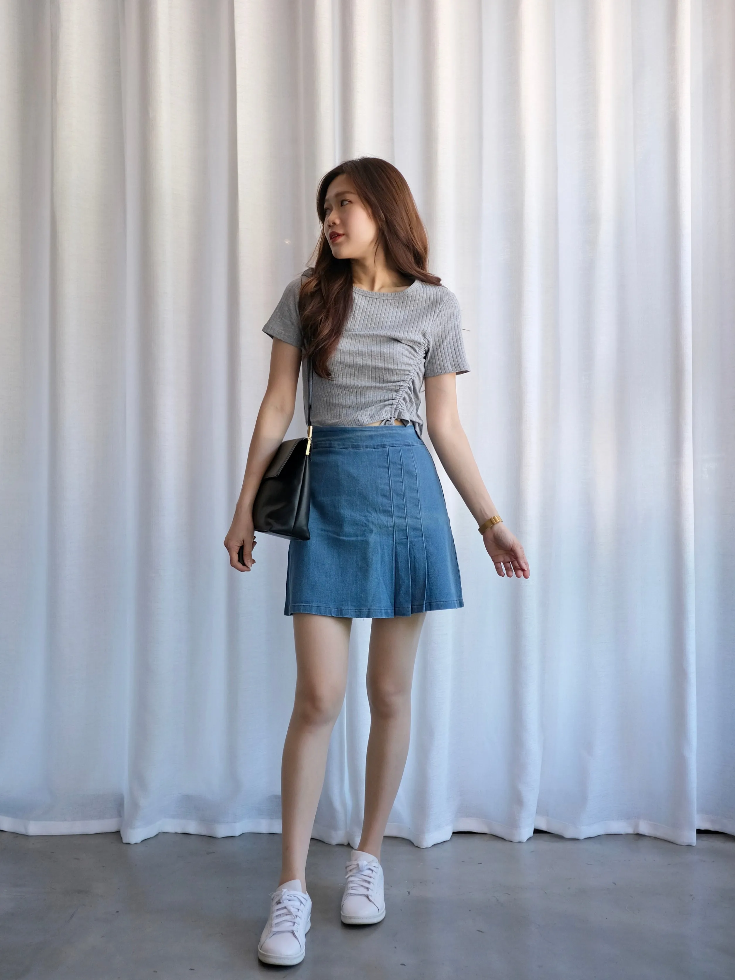 ACEWIN Denim Semi Pleated Skirt (Size S-L) 400377