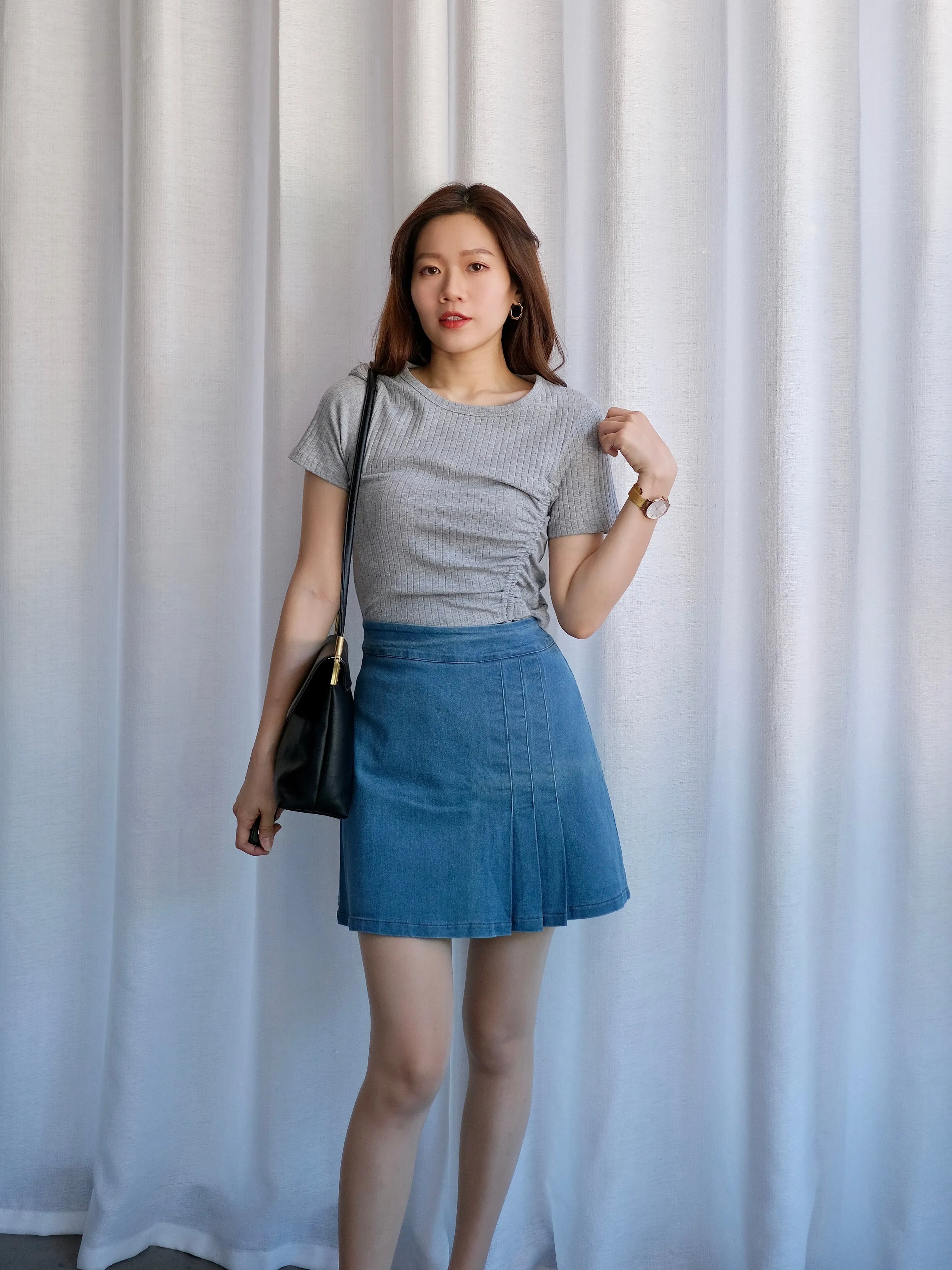 ACEWIN Denim Semi Pleated Skirt (Size S-L) 400377