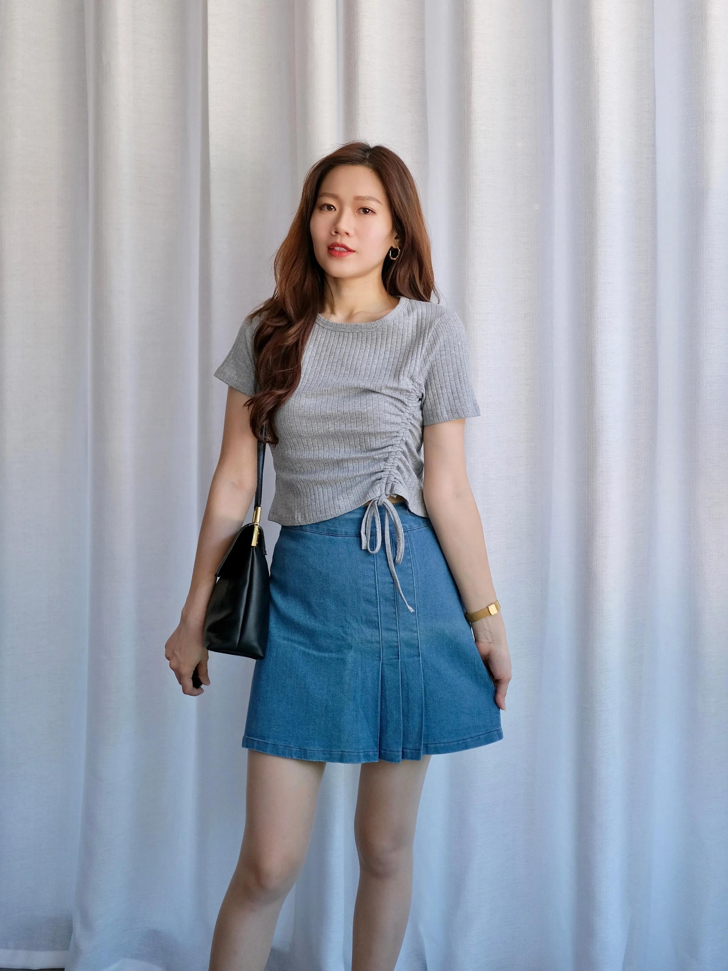 ACEWIN Denim Semi Pleated Skirt (Size S-L) 400377