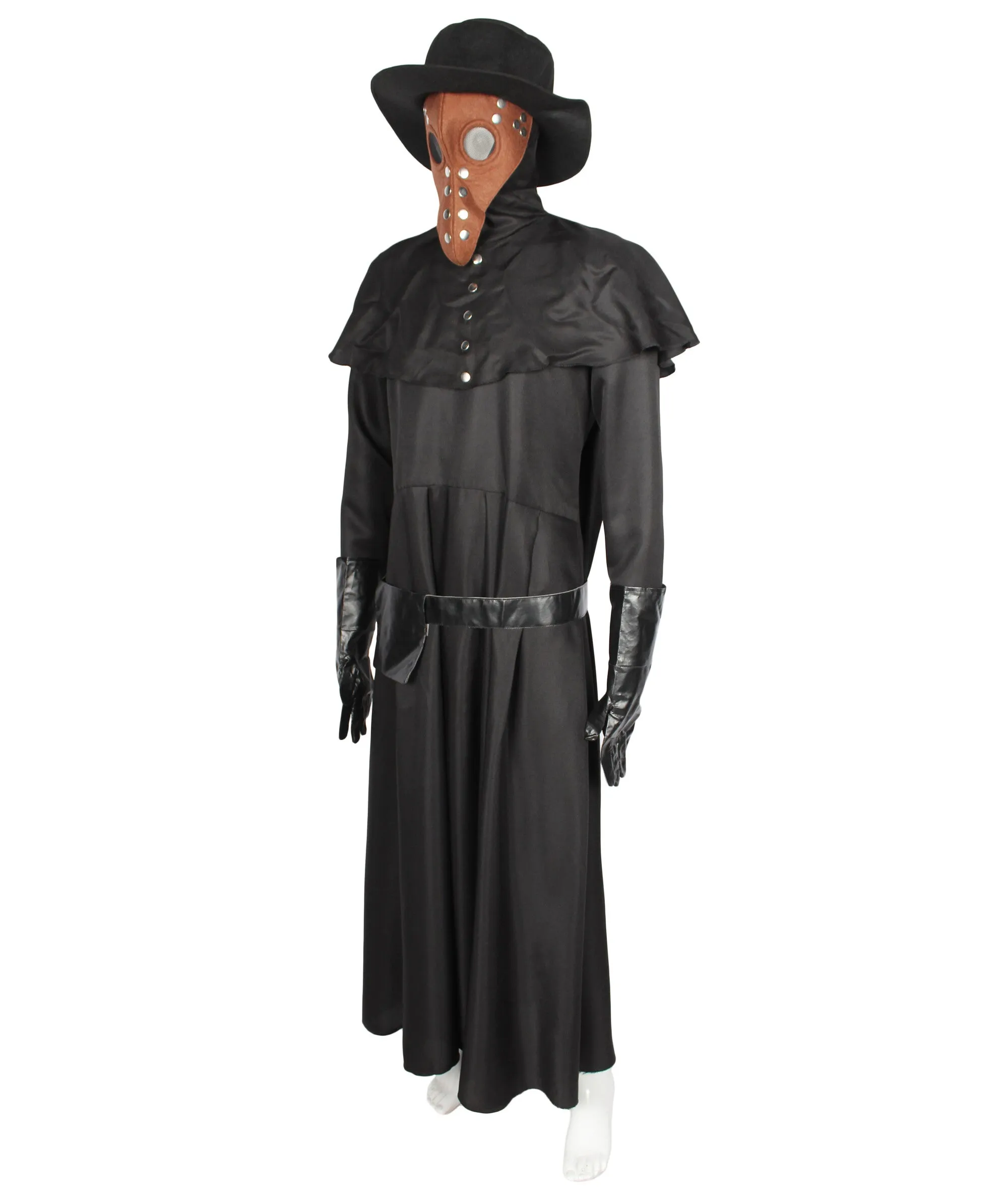 Adult Men’s Classic Black Plague Doctor Costume with Bird-like Beak Mask I Perfect for Halloween I Synthetic Fabric Cosplay Costume