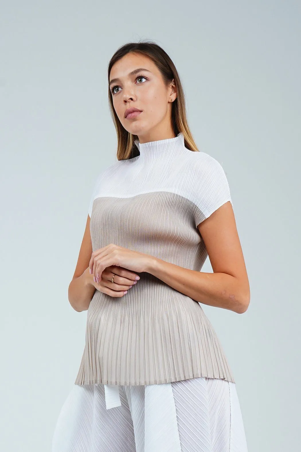 Alina High Neck Pleated Top