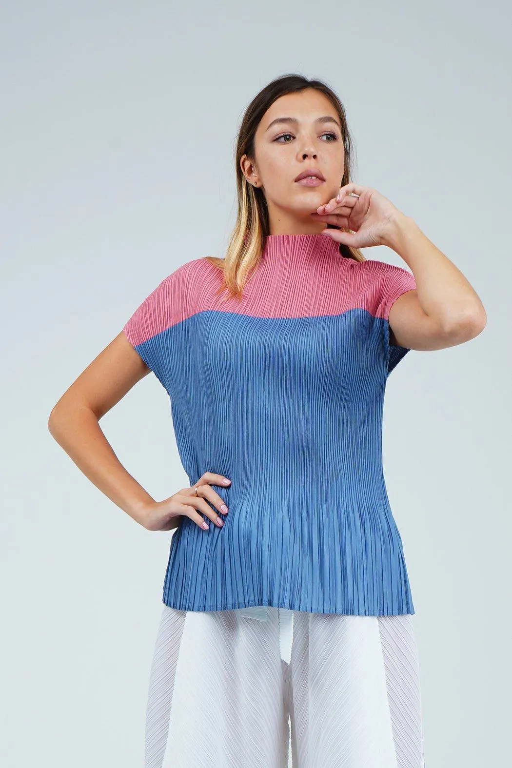 Alina High Neck Pleated Top