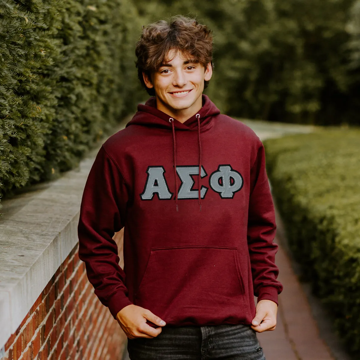 Alpha Sig Deep Red Hoodie with Sewn On Letters