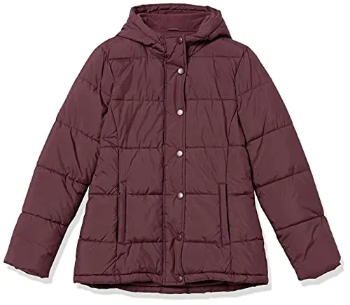 Amazon Essentials Women's Heavyweight Long-Sleeve Hooded Puffer Coat (Available in Plus Size), Burgundy, Large