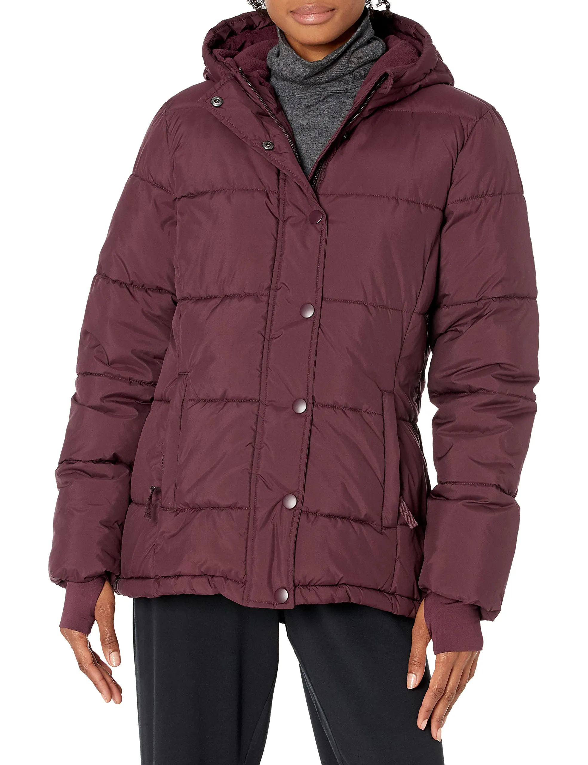 Amazon Essentials Women's Heavyweight Long-Sleeve Hooded Puffer Coat (Available in Plus Size), Burgundy, Large