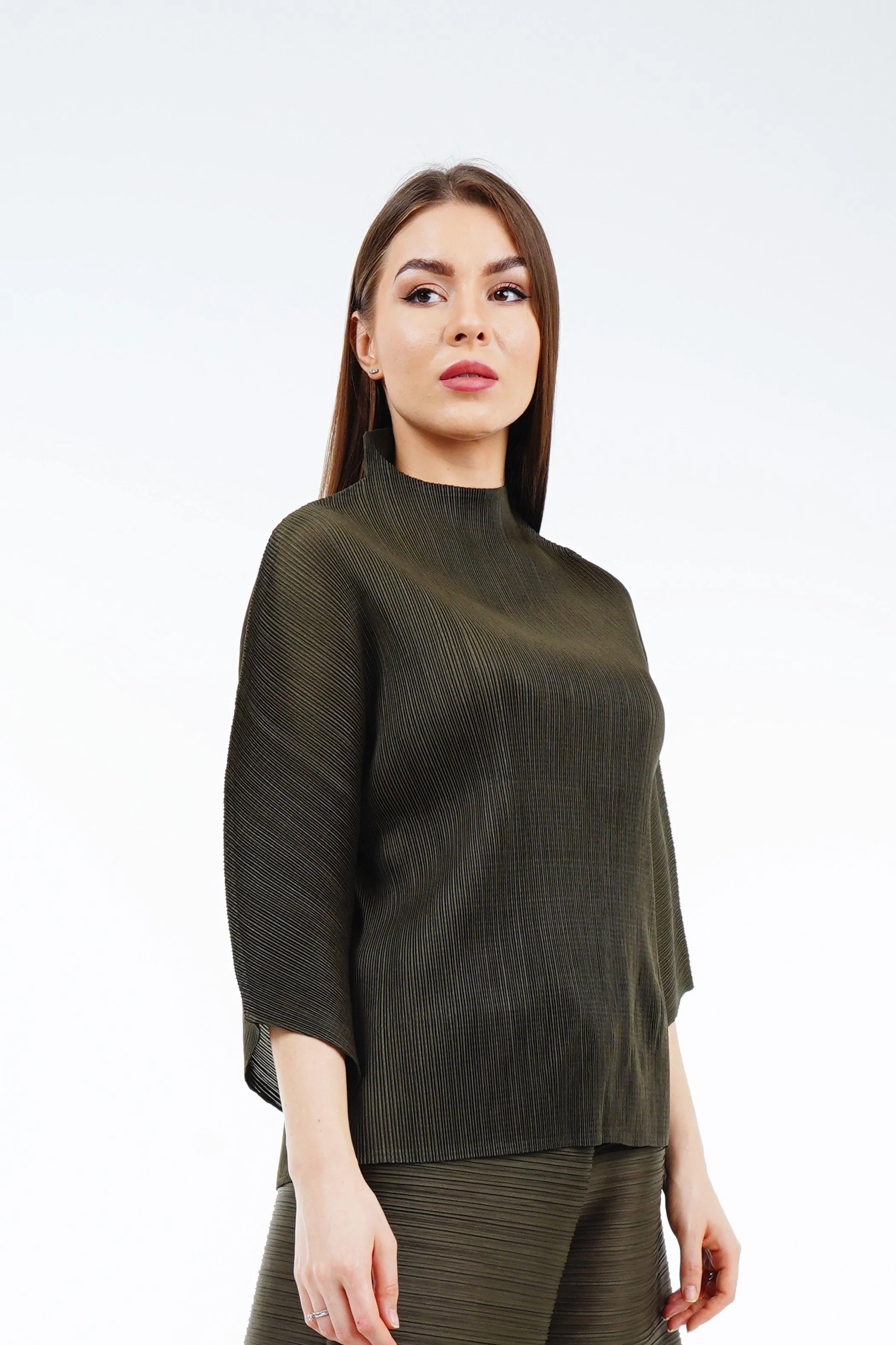 Amelia High Neck Pleated Top