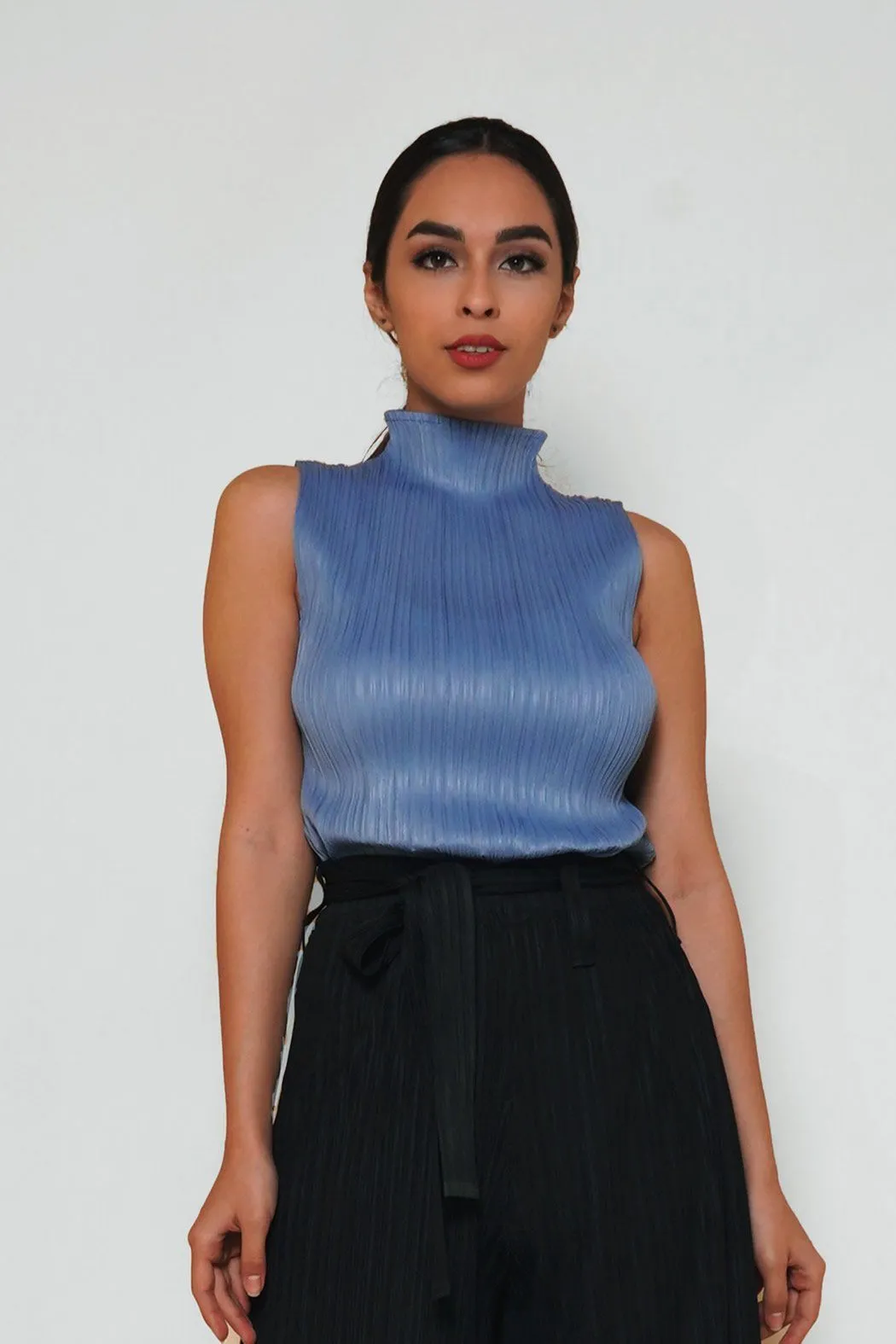 Ameline Turtle Neck Pleated Sleeveless Top