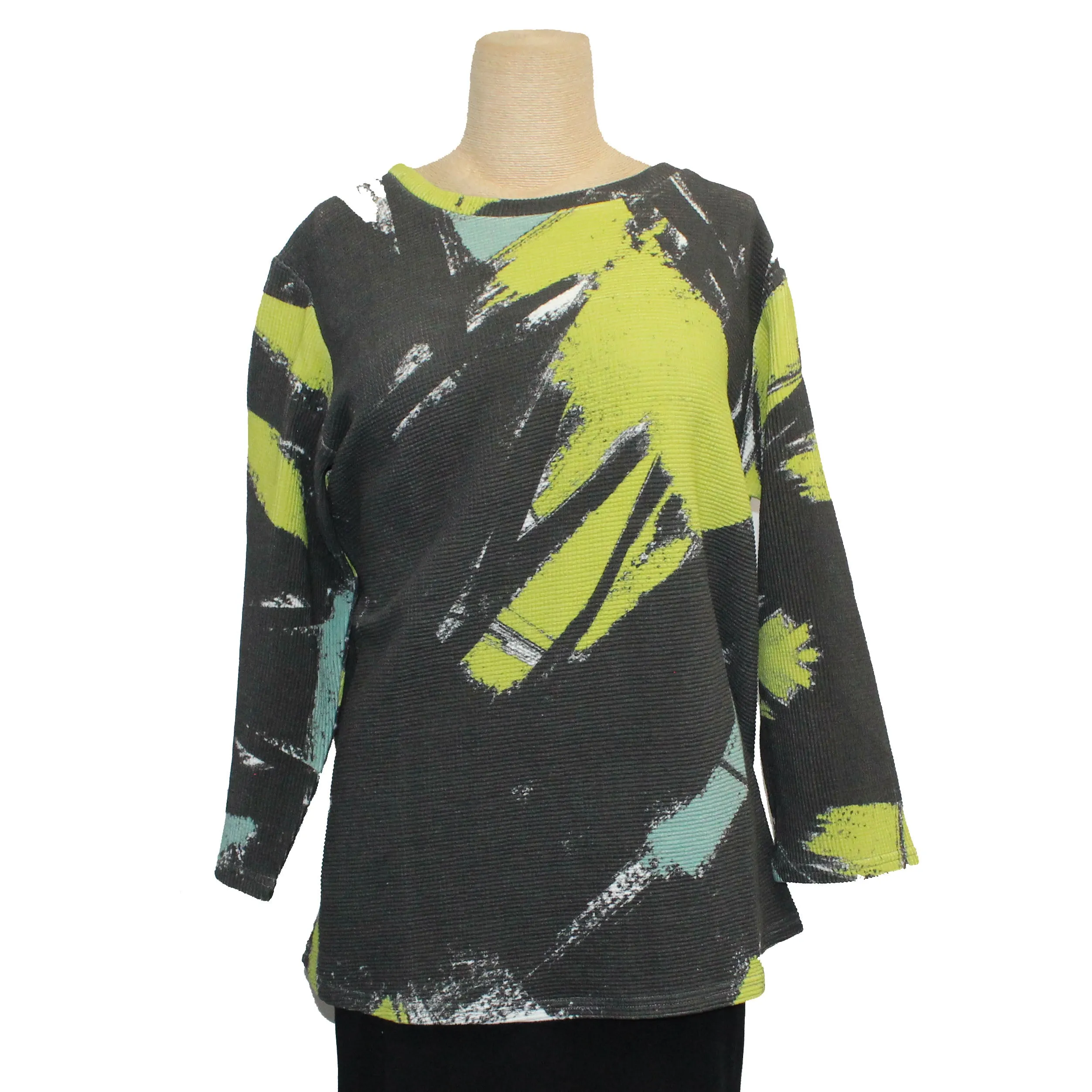 Andrea Geer Boxy Top With Scarf, Grey, Lime & Black L & XL