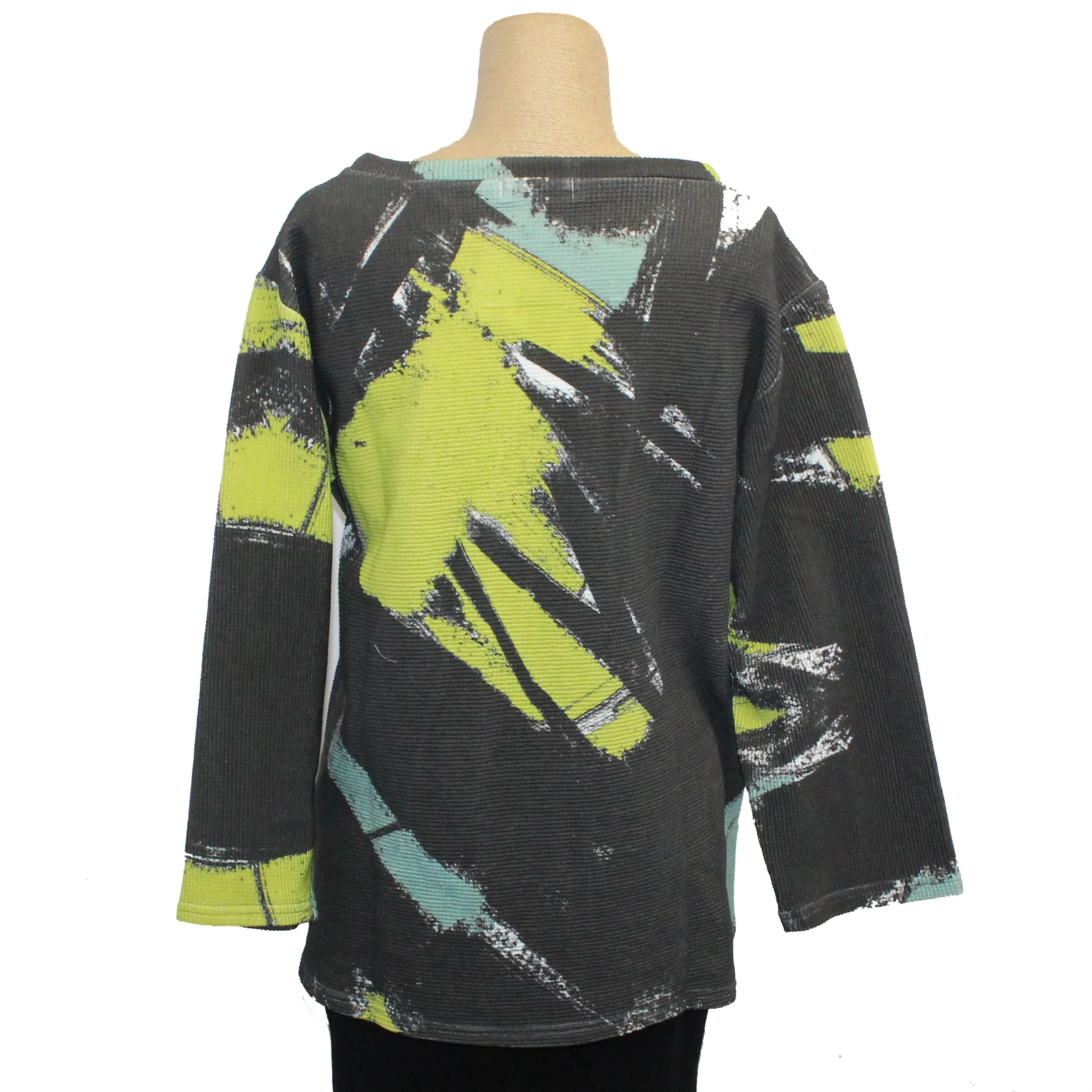 Andrea Geer Boxy Top With Scarf, Grey, Lime & Black L & XL