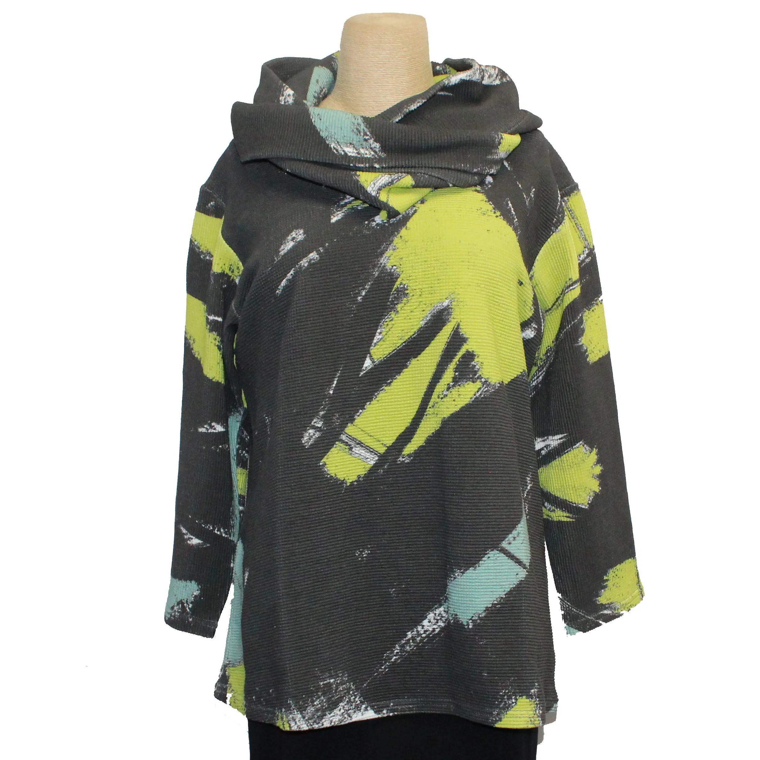 Andrea Geer Boxy Top With Scarf, Grey, Lime & Black L & XL