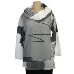 Andrea Geer Boxy Top With Scarf, Grey/White/Charcoal S & L