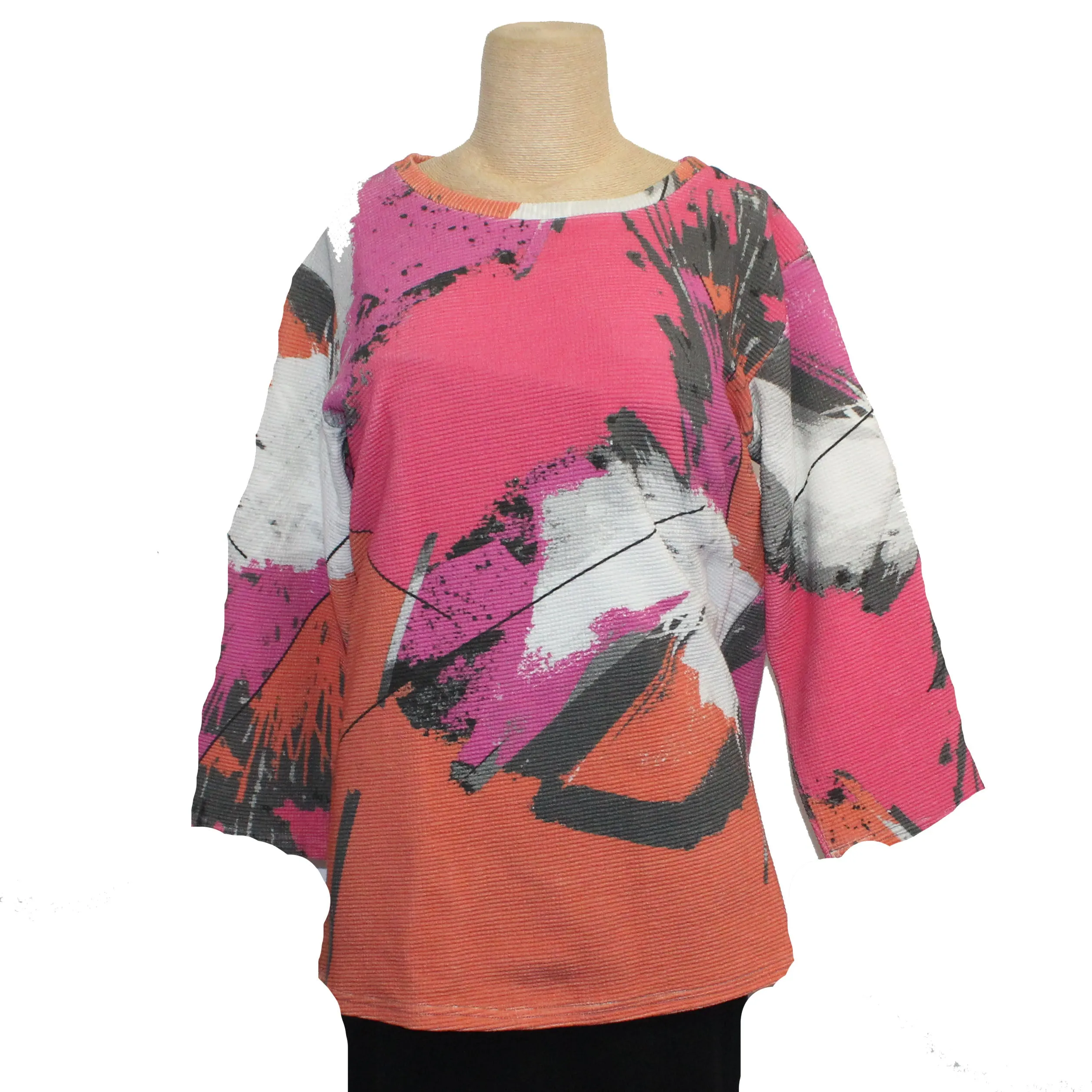 Andrea Geer Boxy Top With Scarf, Pink, Orange & White S & M