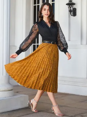 Animal Leopard Print Pleated Midi Skirt