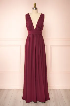 Animos Burgundy | V-Neck Maxi Dress