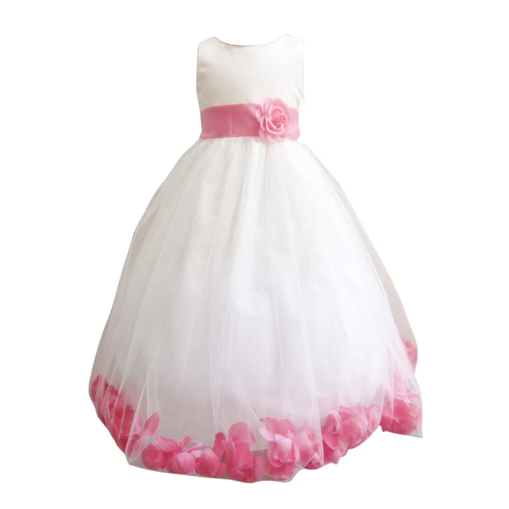 Baby Girls Ivory Blush Pink Petals Satin Tulle 3 Layer Flower Girl Dress 6-24M