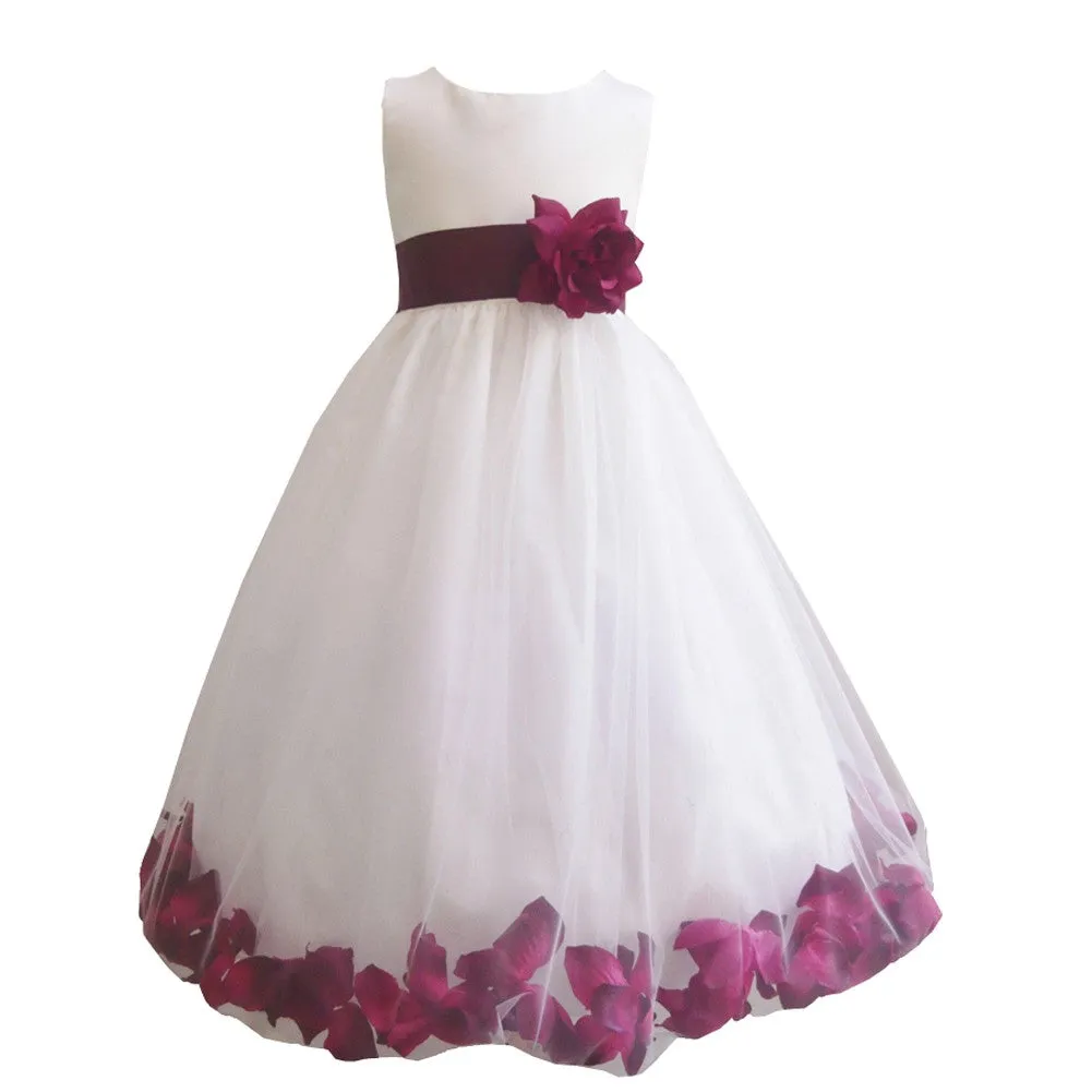 Baby Girls Ivory Burgundy Petals Satin Tulle 3 Layer Bridesmaid Dress 6-24M