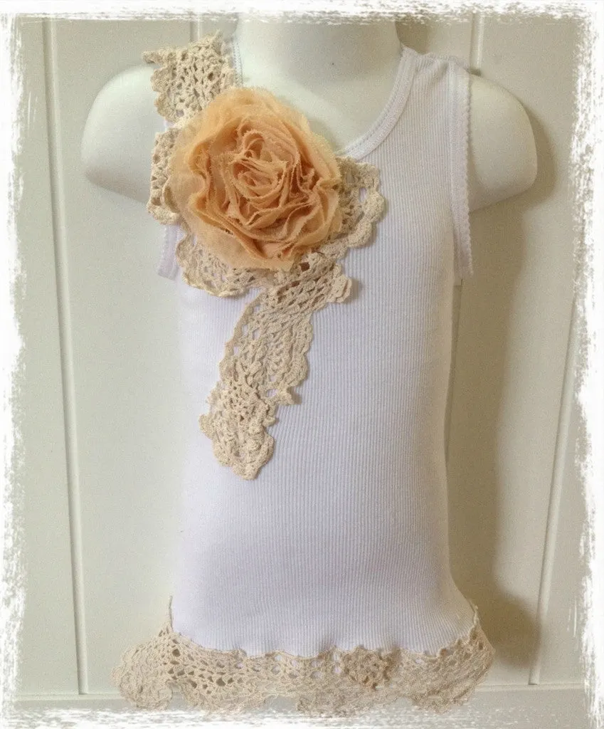 Baby to girl ivory & white vintage inspired singlet tank top.SINGLET24