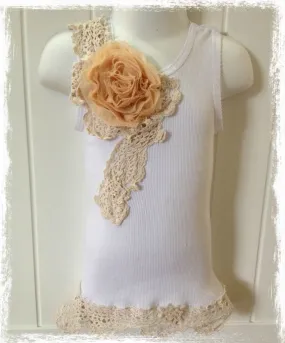 Baby to girl ivory & white vintage inspired singlet tank top.SINGLET24