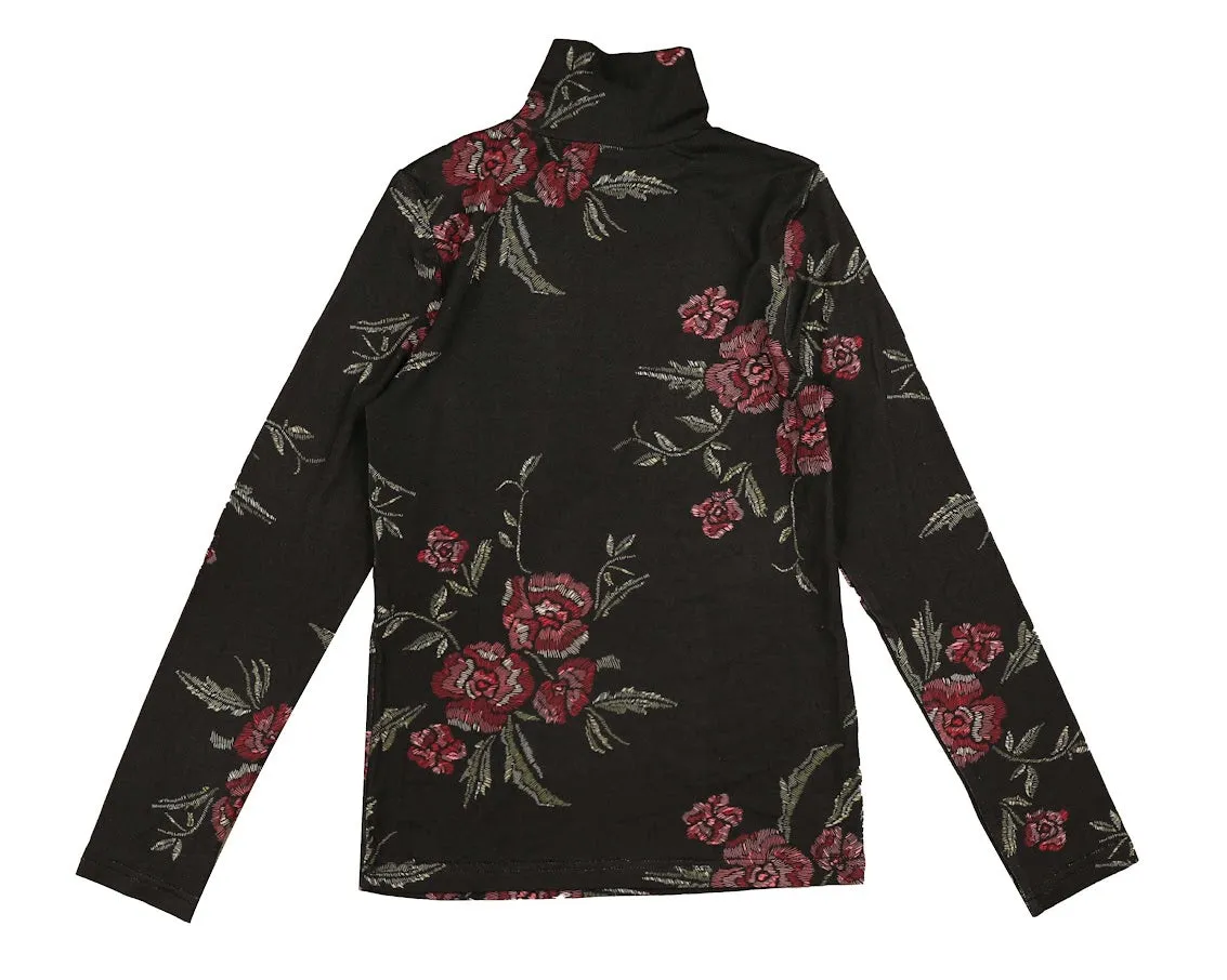 Belati Black Floral Modal Turtleneck