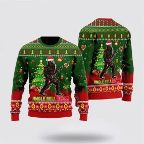 Bigfoot Playing Guitar Jingle Bell Rock Ugly Christmas Sweater For Men, Best Gift For Christmas, Christmas Fashion Winter