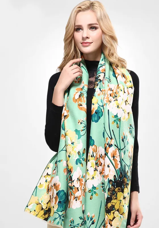 Brand Floral Wool Scarf