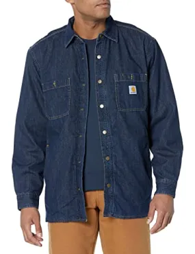 Carhartt 105605 Men's Relaxed Fit Denim Fleece Lined Snap-Front Shirt Jac