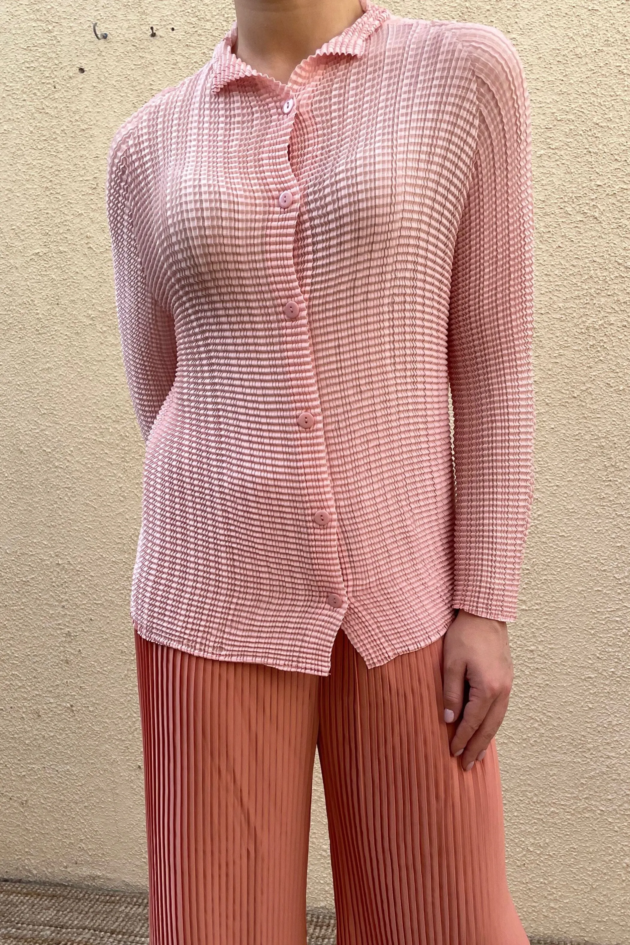 Carmen Long Sleeve With Button Pleated Top