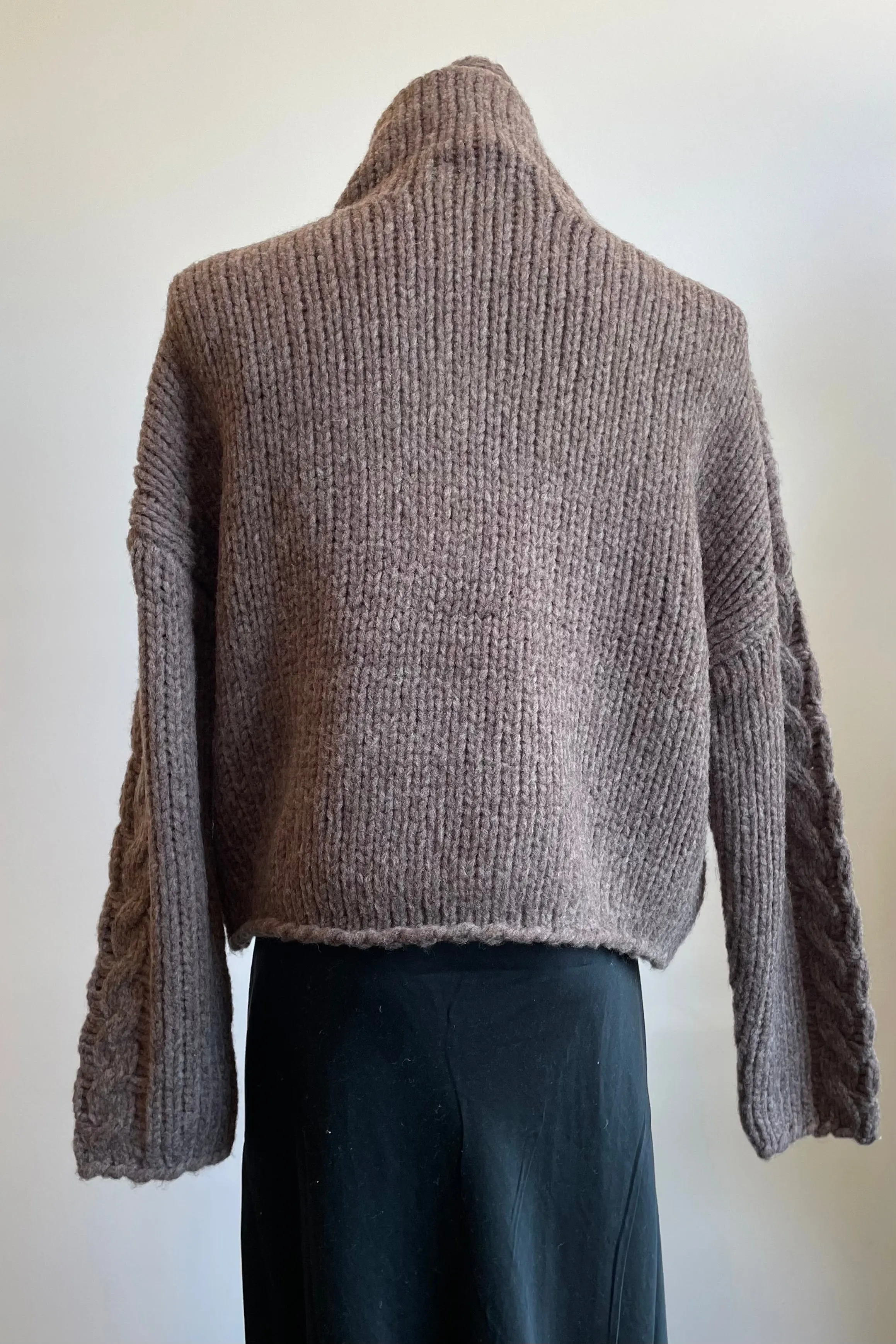 Cashmere Blend Turtleneck with Cabled Sleeves