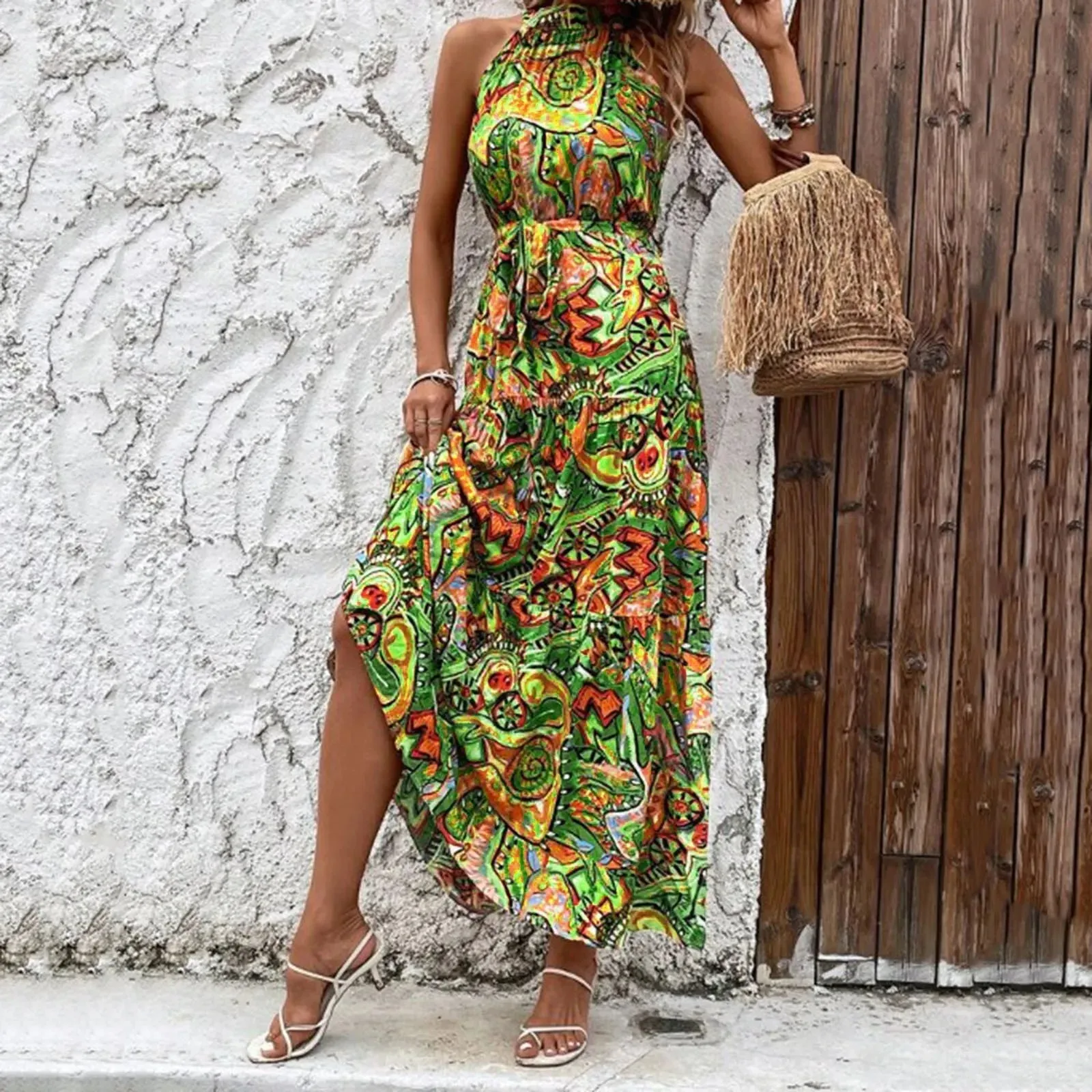 Casual Long Hanging Neck Off-shoulder Swing Large Elegant Summer Casual Floral Dress