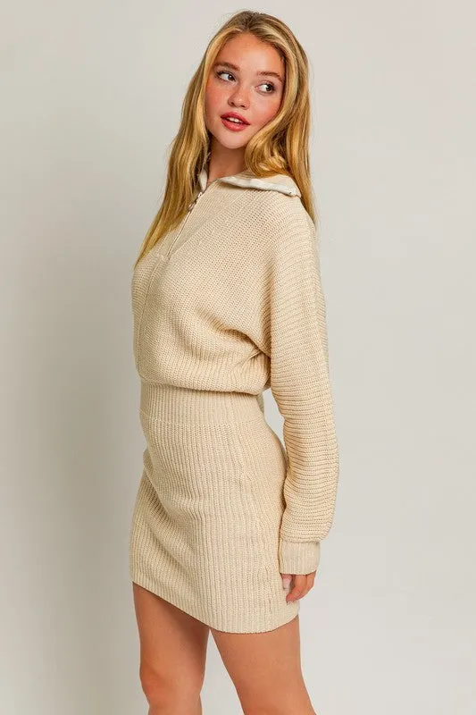 Casual Solid Long-Sleeved Zipper Sweater Dress