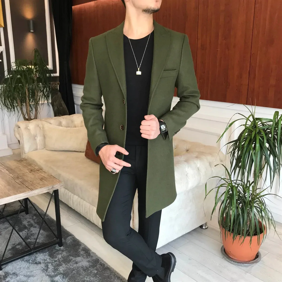 Charleston Dark Green Wool Blend Over Coat by Italian Vega®