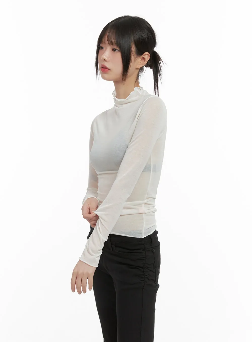 Chic Sheer Cotton Turtleneck Tee CS412