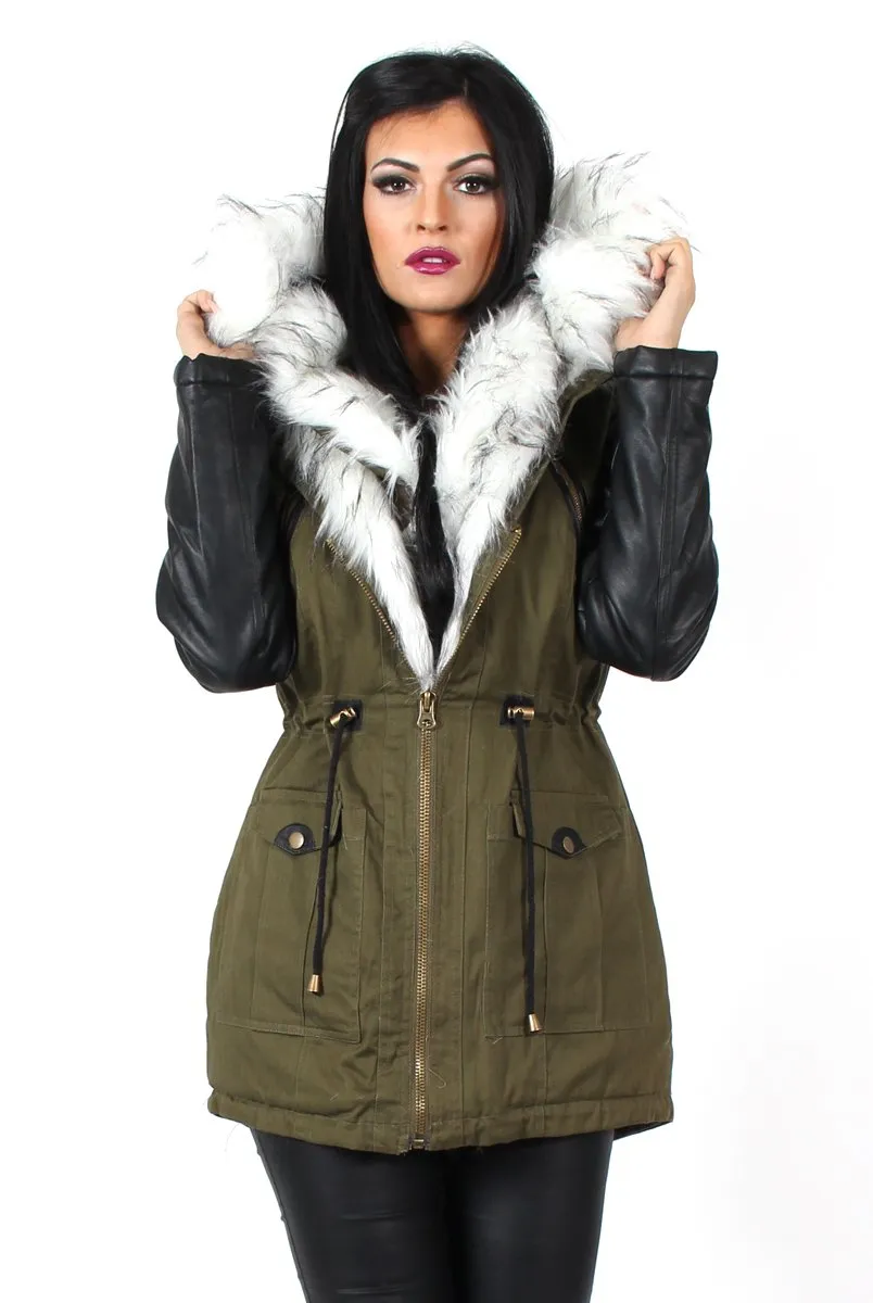 Claire Khaki Faux Fur Parka Coat