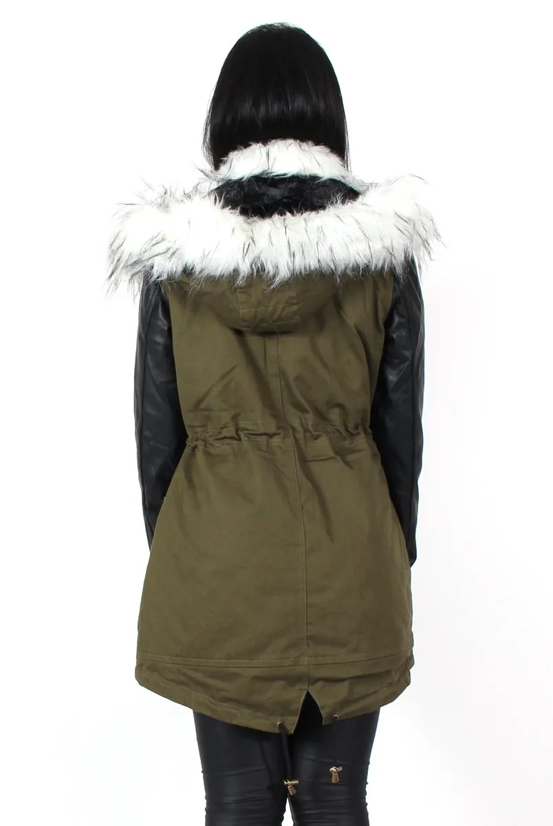 Claire Khaki Faux Fur Parka Coat