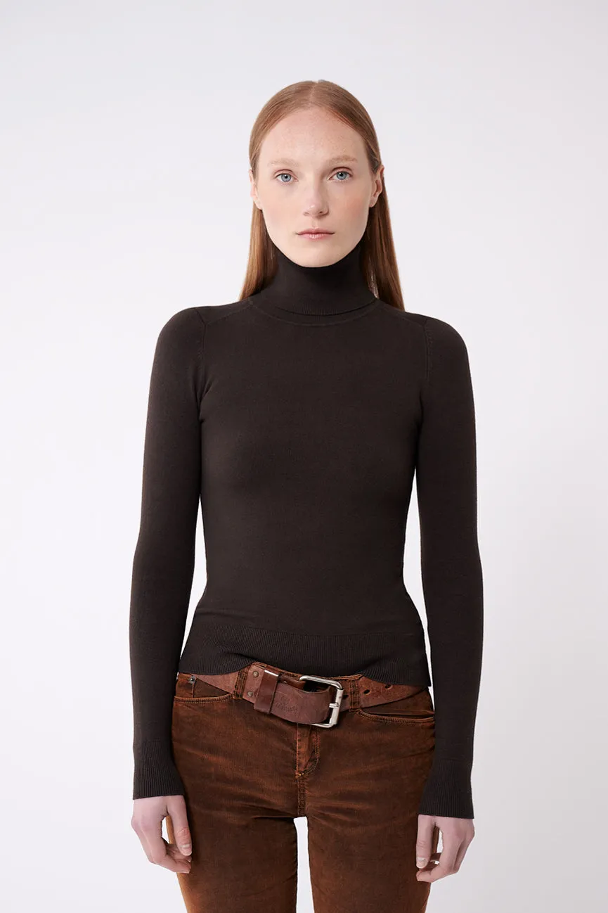 Cocoa Peachskin Long Sleeve Turtleneck