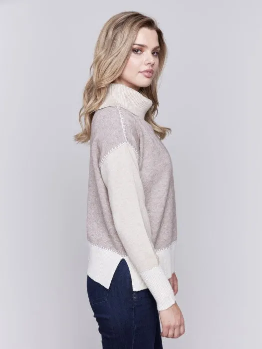 ColorBlock Turtle Neck Sweater