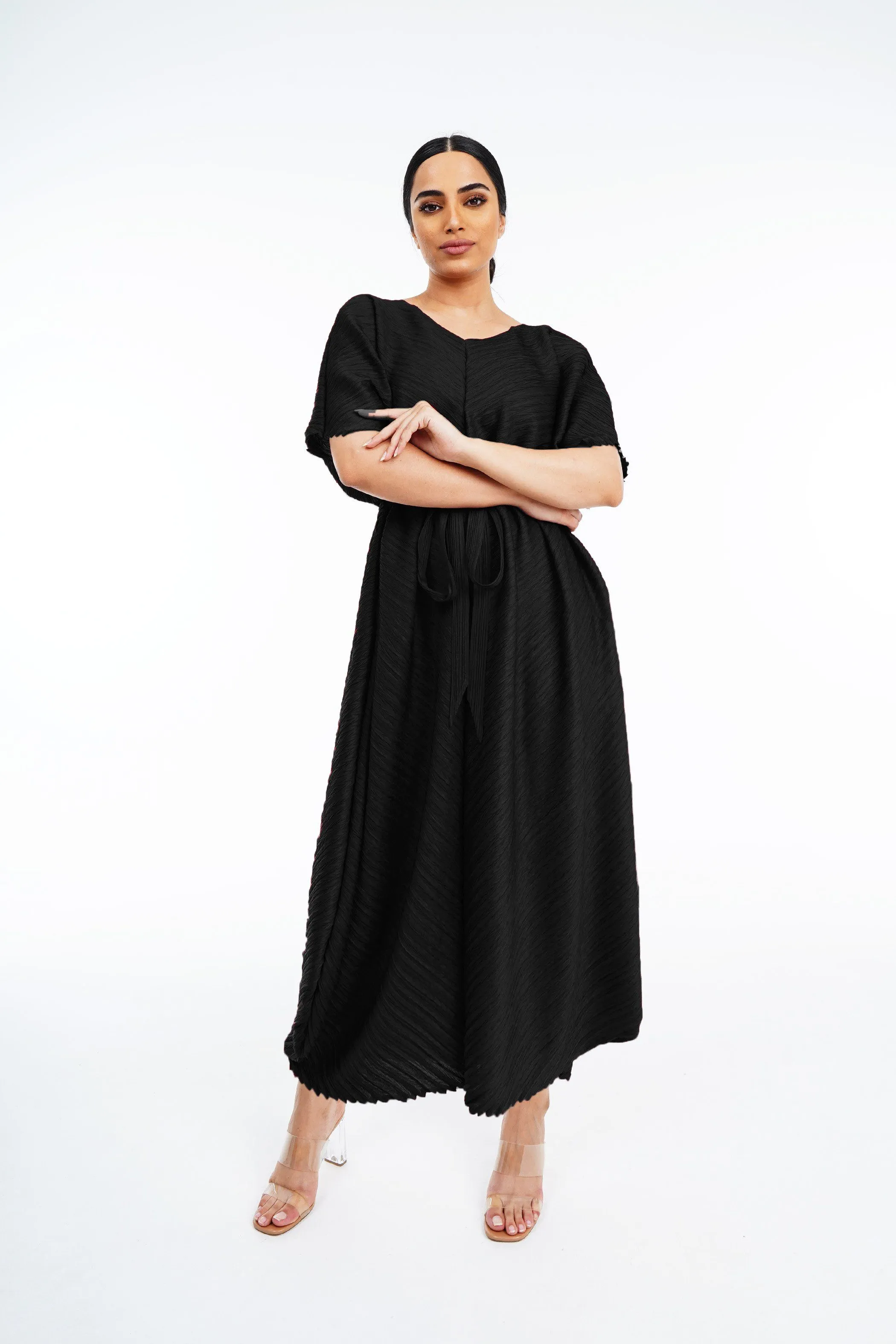 Dakota Pleated Dress With Waist Belt