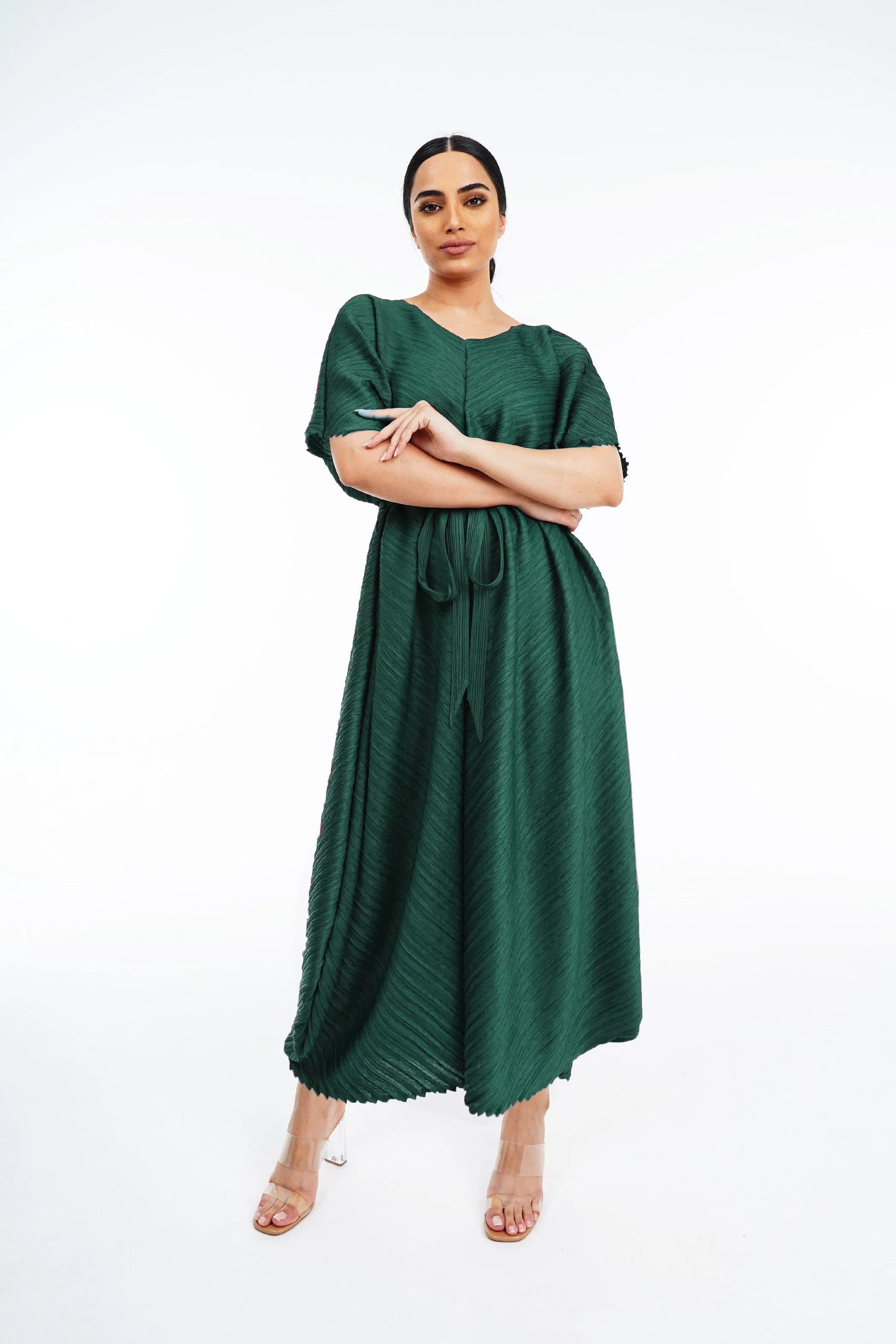 Dakota Pleated Dress With Waist Belt