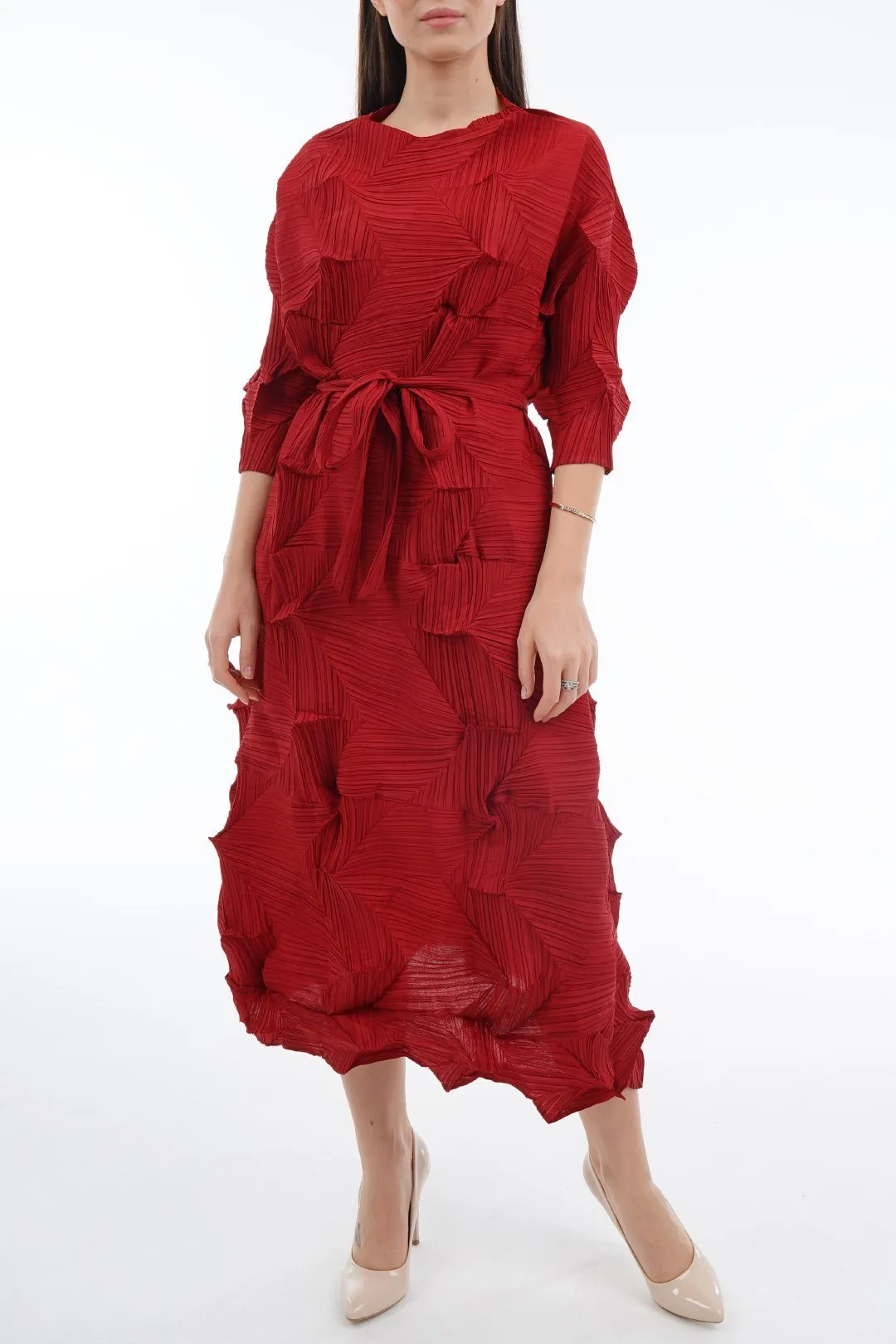 Dalma Ruffle Pleated Dress With Waist String