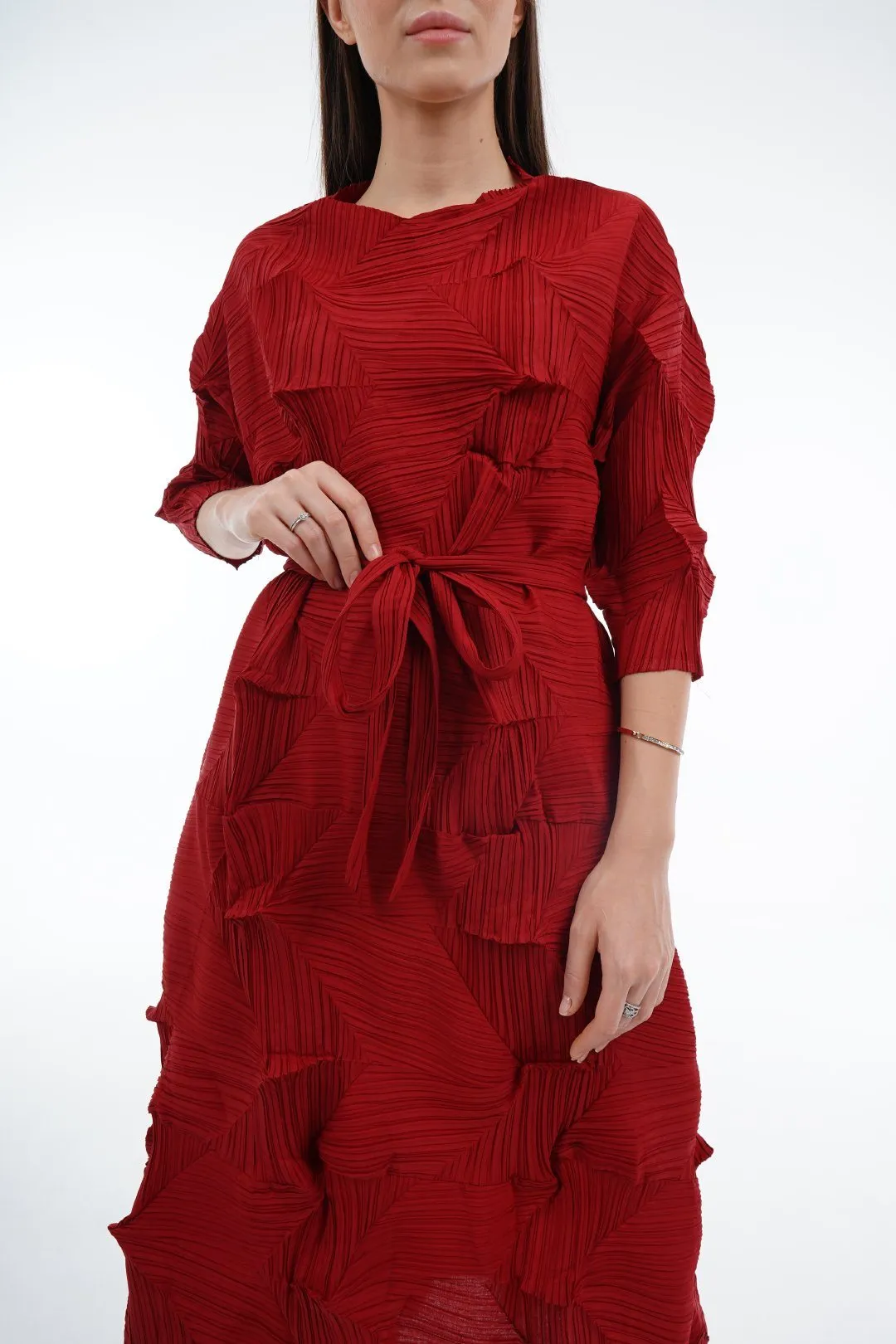 Dalma Ruffle Pleated Dress With Waist String