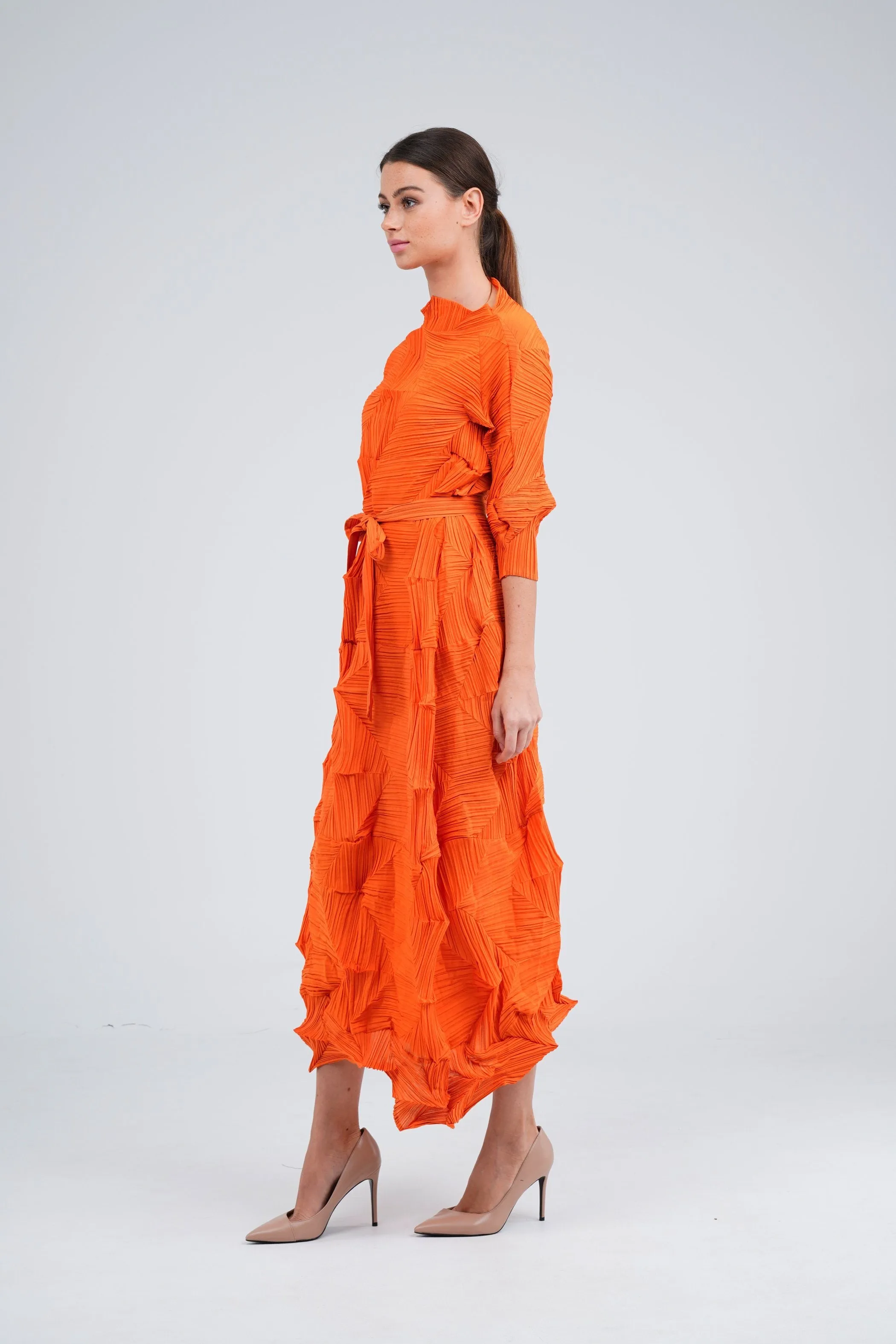 Dalma Ruffle Pleated Dress With Waist String