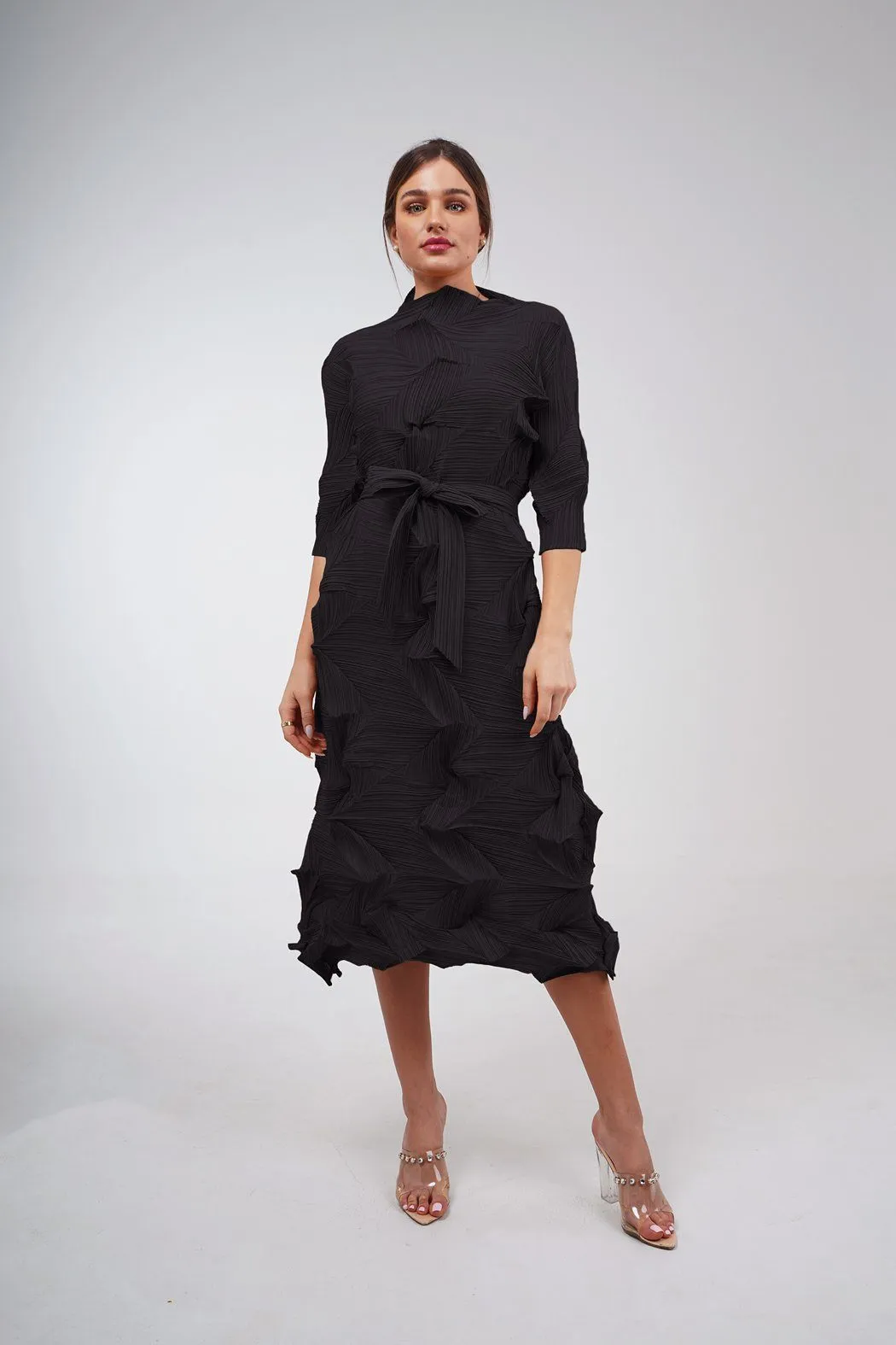 Dalma Ruffle Pleated Dress With Waist String