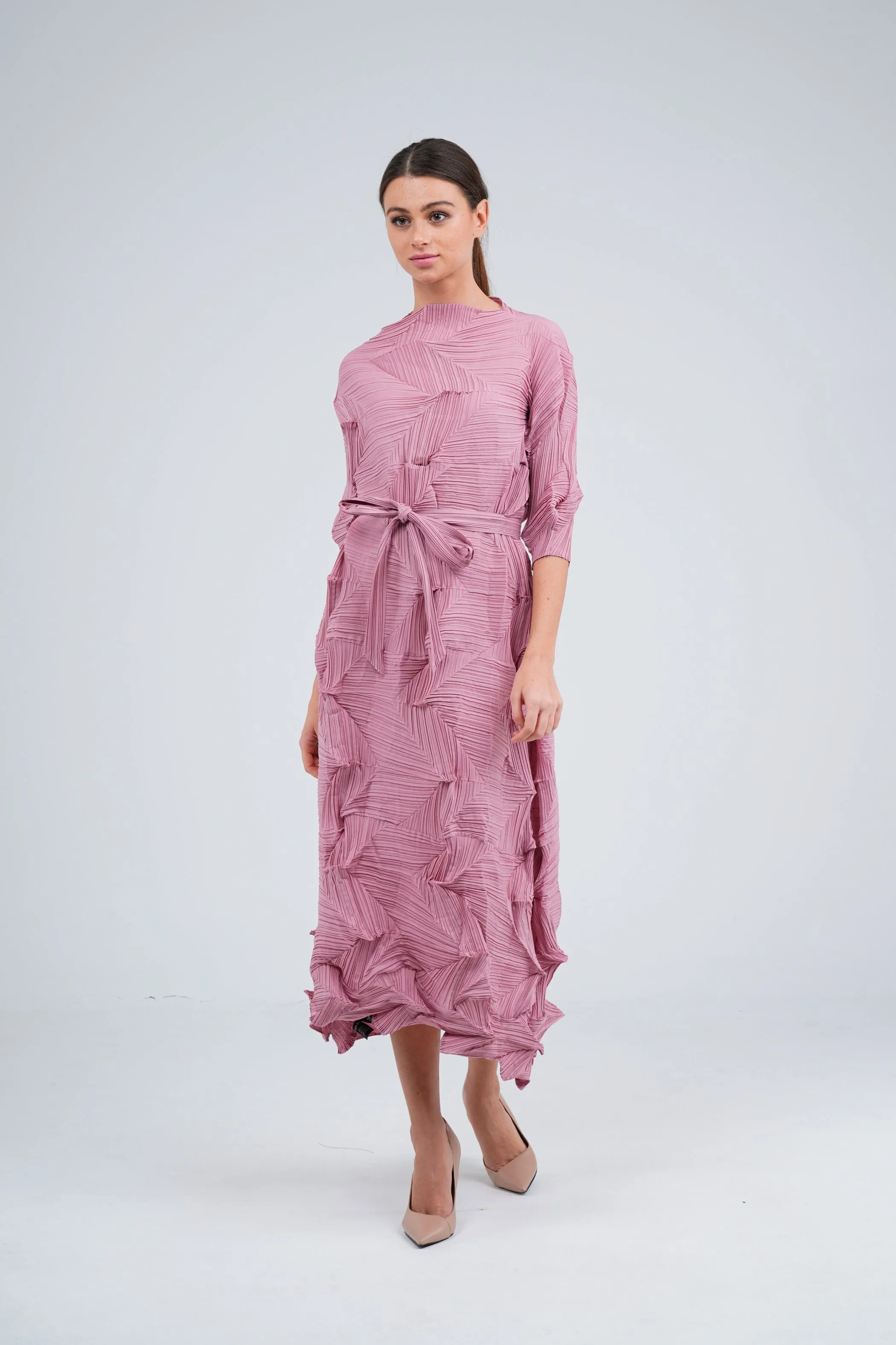 Dalma Ruffle Pleated Dress With Waist String