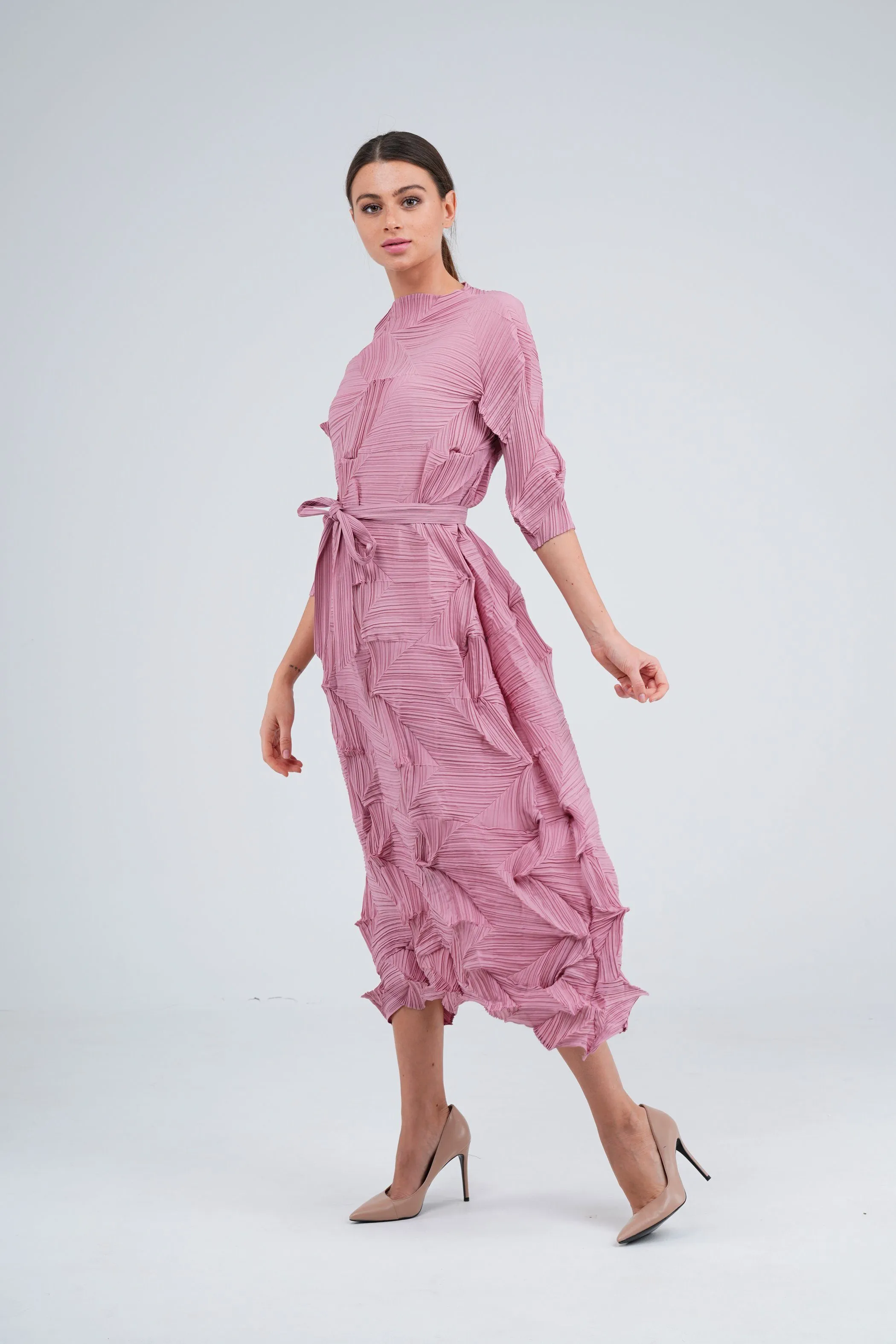 Dalma Ruffle Pleated Dress With Waist String